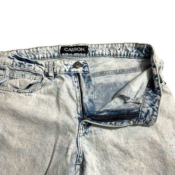 Carbon Womens Jean Shorts 32 Mid Rise Zip Fly Homemade Denim Shorts Acid Wash - Picture 3 of 10